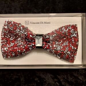 Red and Silver Crystal Bow Tie